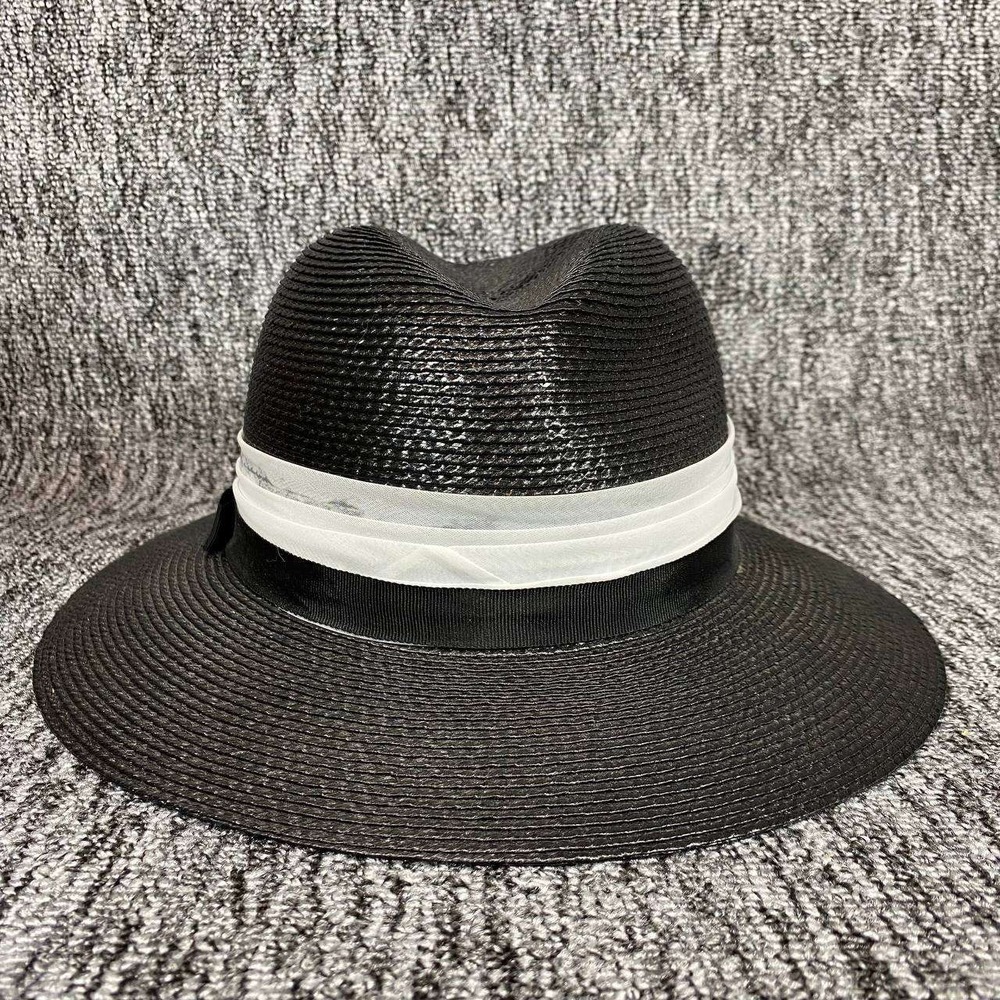 Vintage Codette Originals Black Straw Cloche Hat Bowler 1950s 1960s Size 6 3/4
